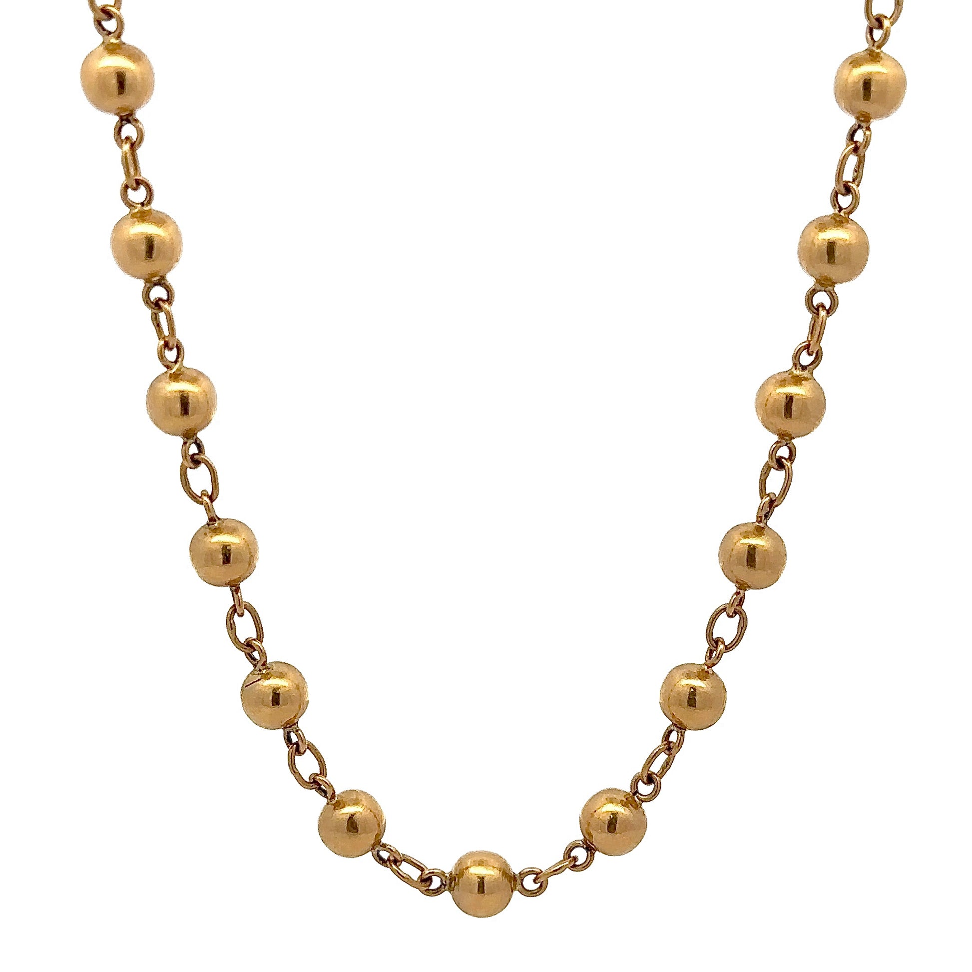 hanging yellow gold link chain with round gold balls