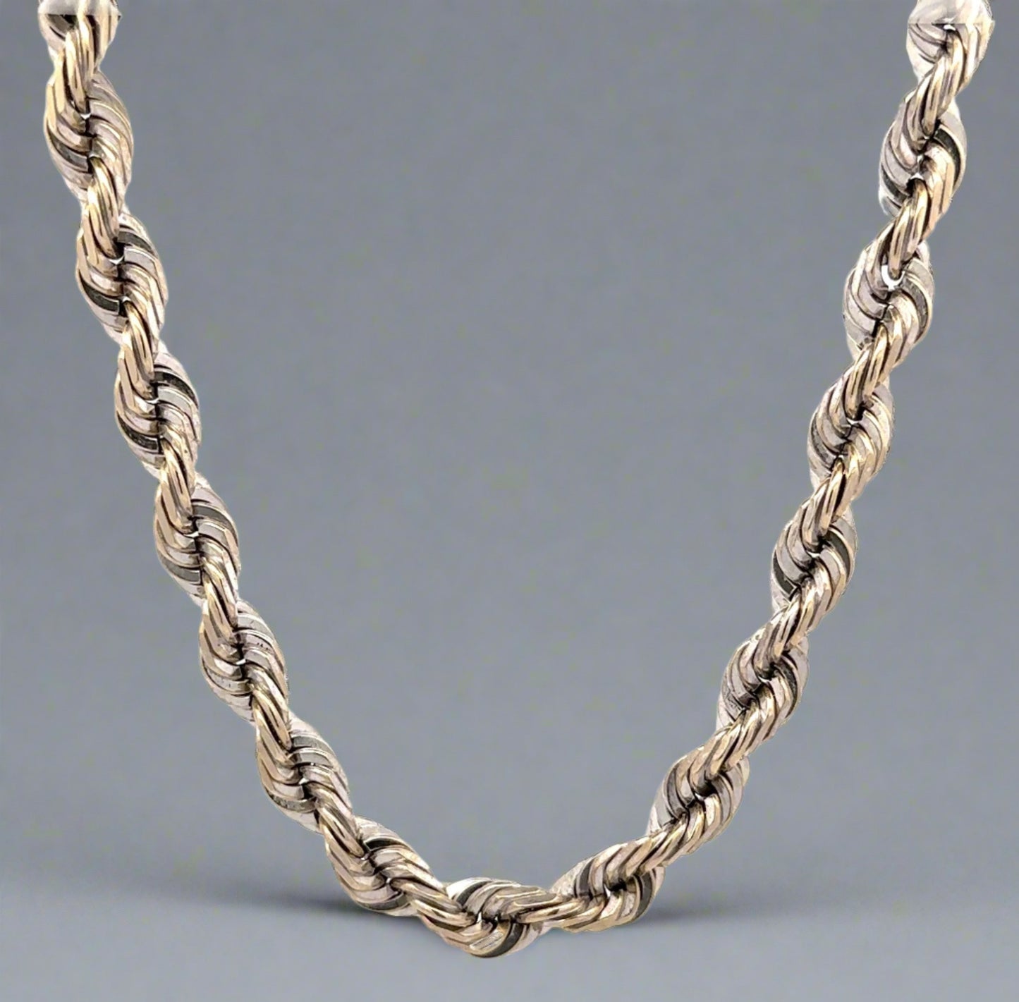 hanging photo of solid white gold rope chain