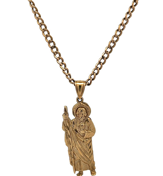 yellow gold link chain with yellow gold saint jude pendant