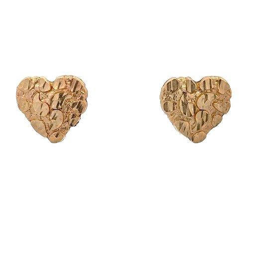 Front of yellow gold heart nugget earrings