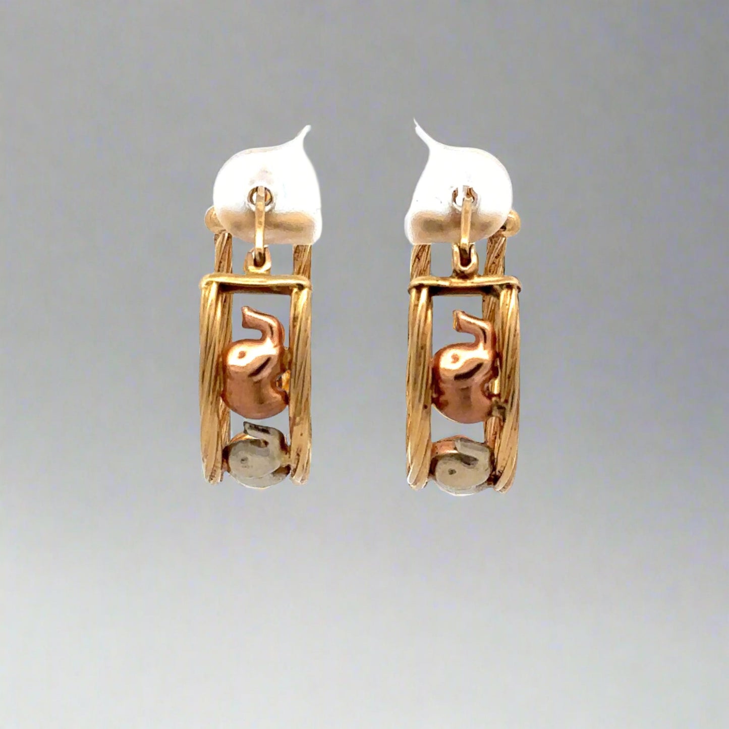 Elephant Hoop Earrings with yellow gold hoops + 3 elephants in rose gold + white gold