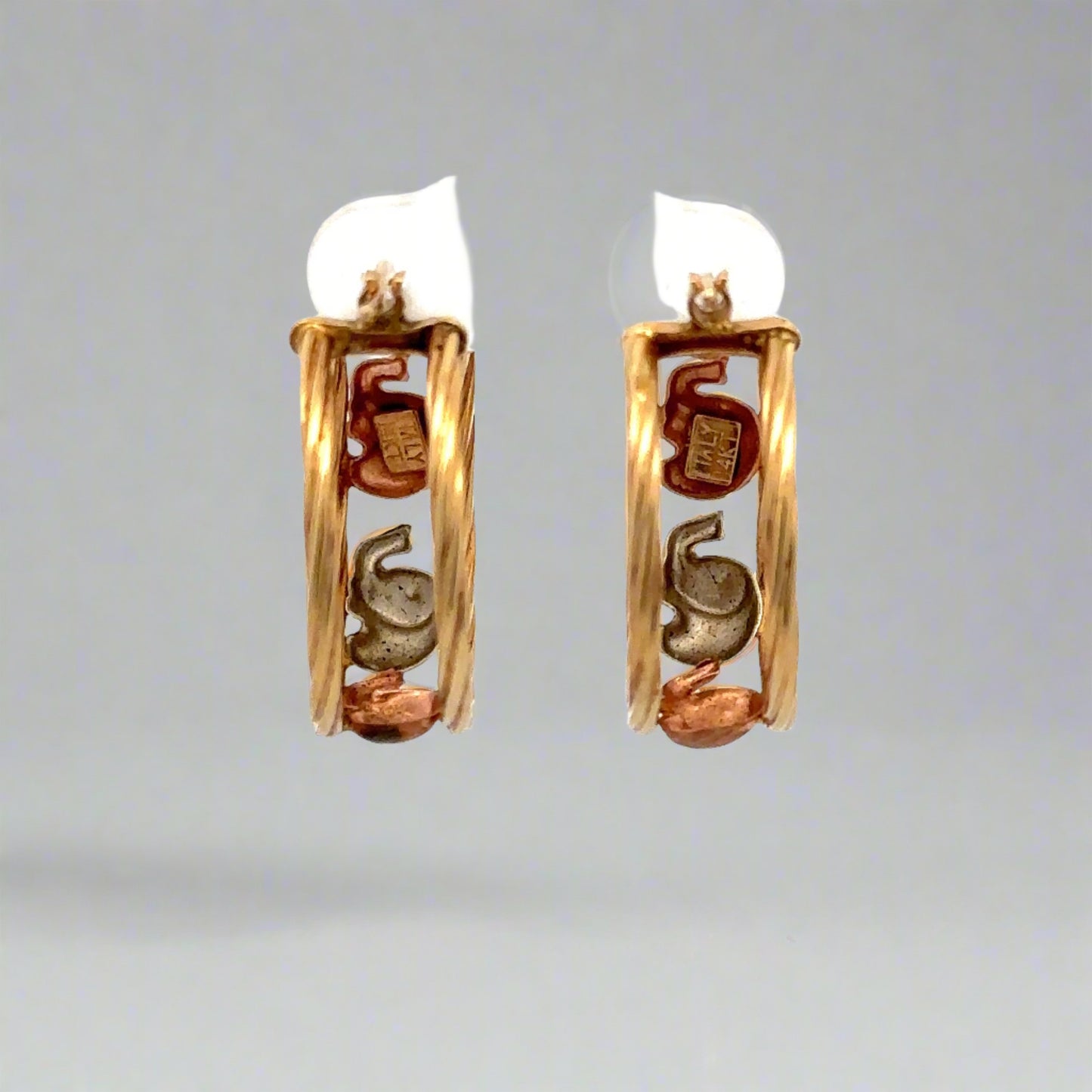 Back of hoops with 14K on elephant