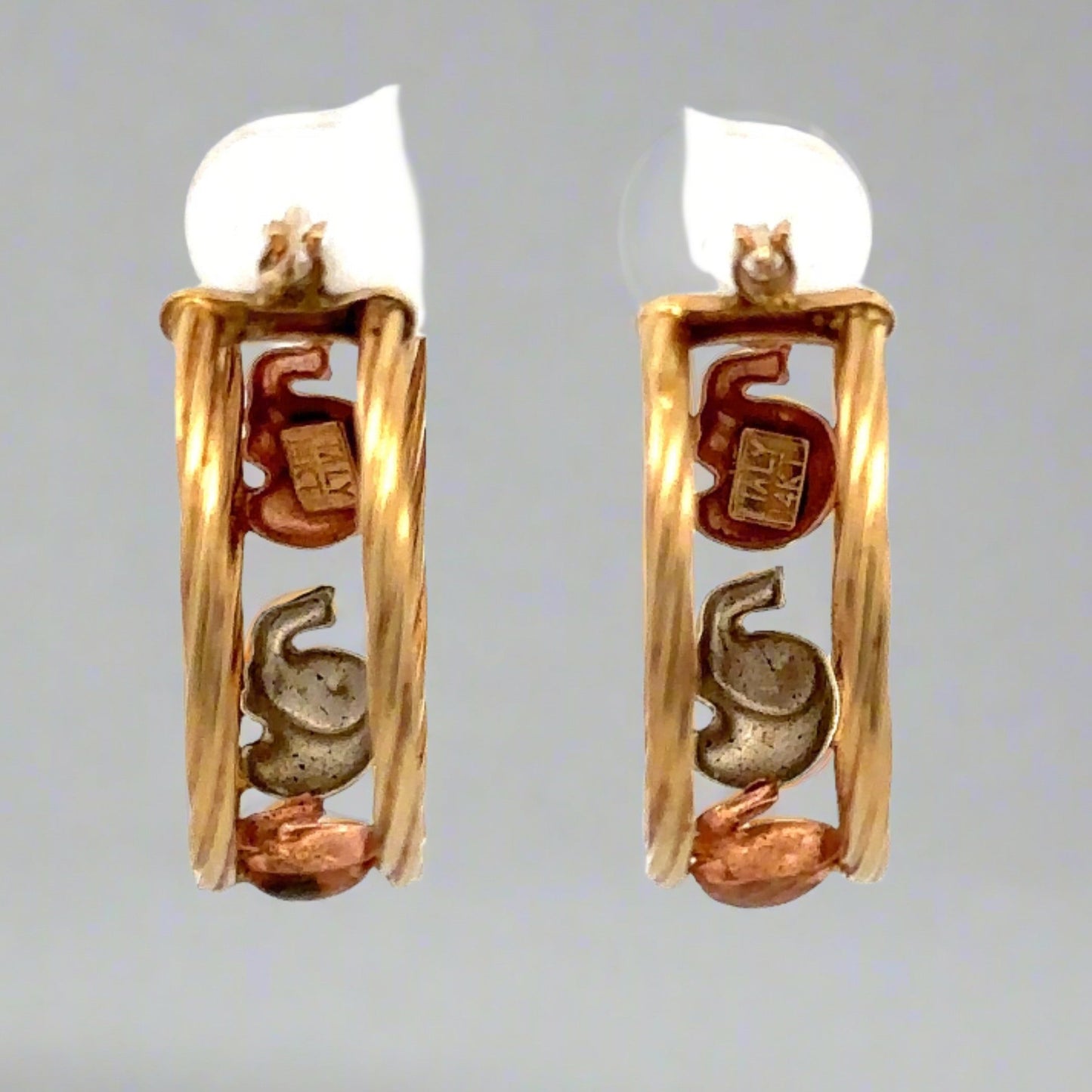 Back of hoops with 14K on elephant