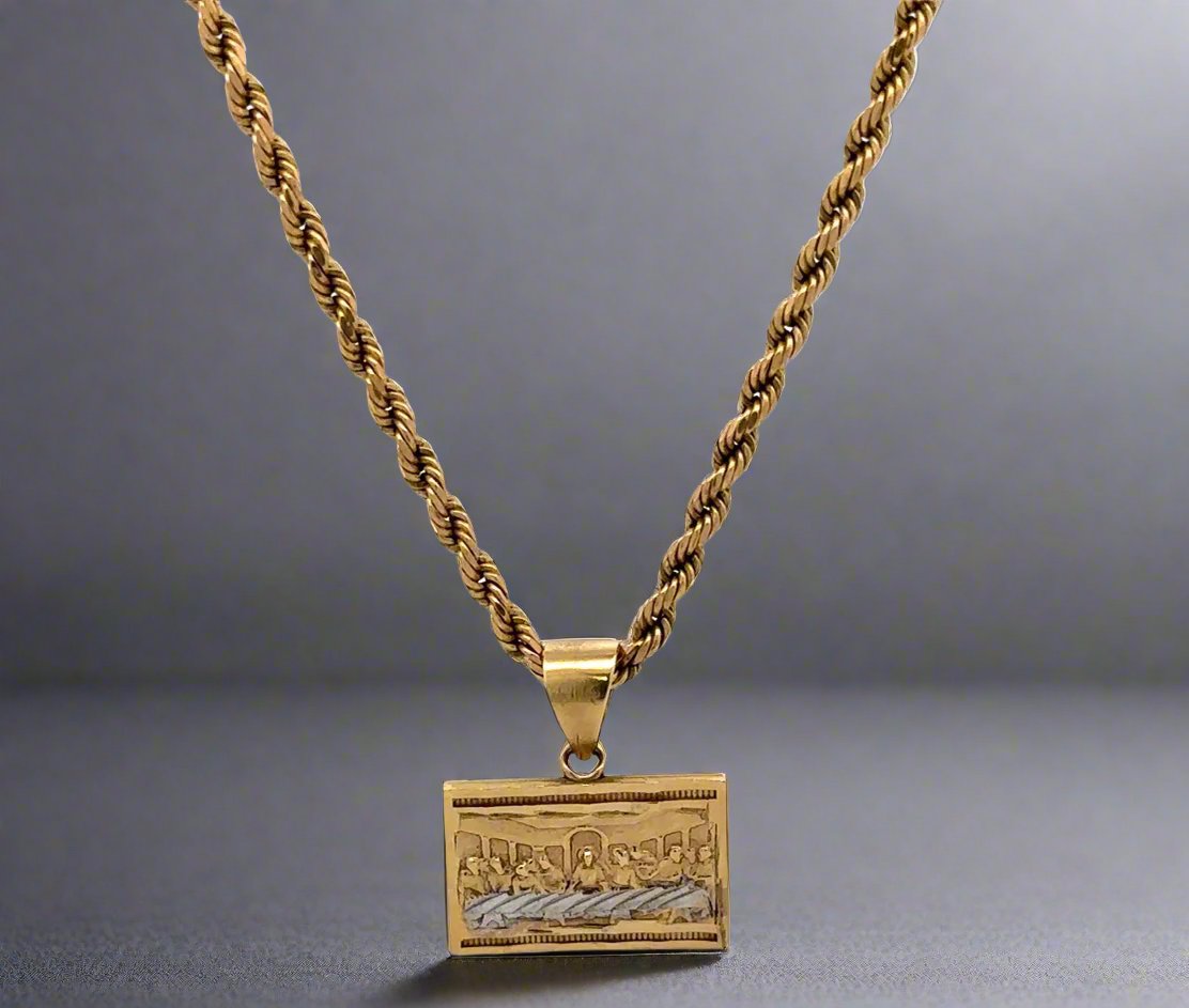 14K Yellow White Gold Two-Toned Last Supper Semi-Hollow Yellow