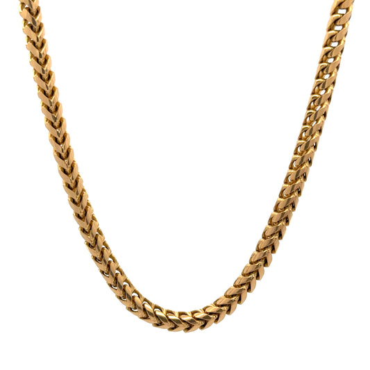 14K Solid Yellow Gold 4mm, 24” Men’s Round Franco Chain