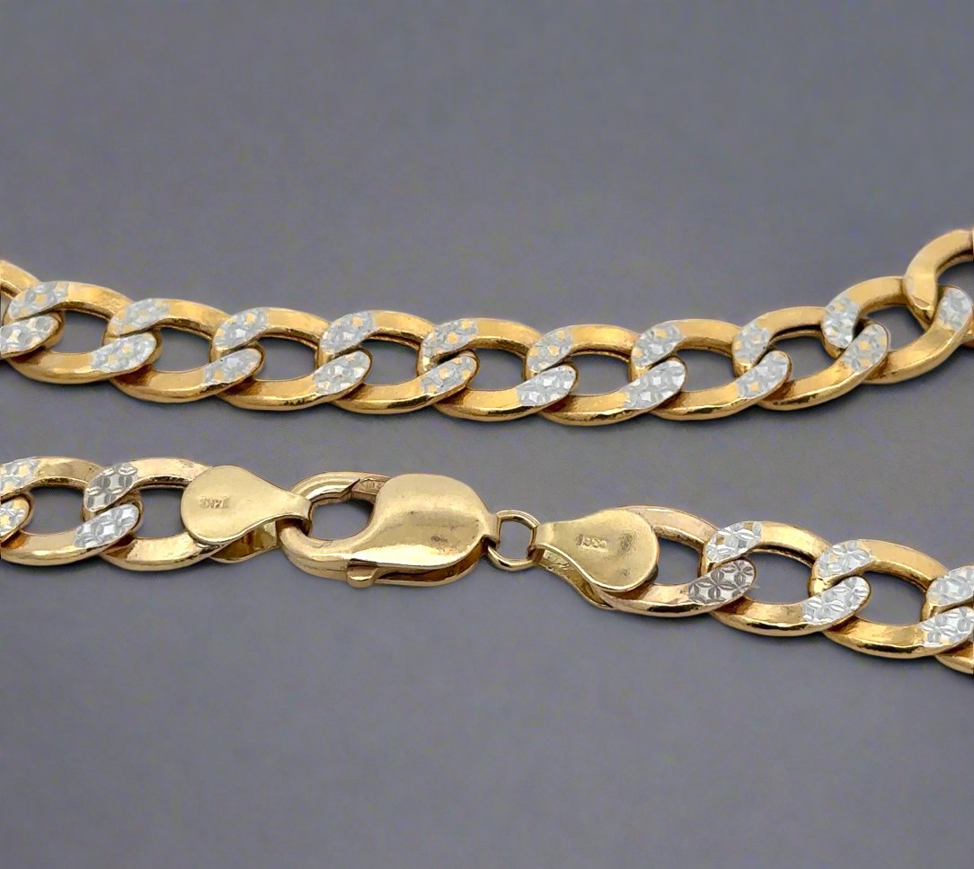 14K Yellow + White Gold Two-Toned Diamond Cut 9.2mm 26" Curb Link Unisex Chain