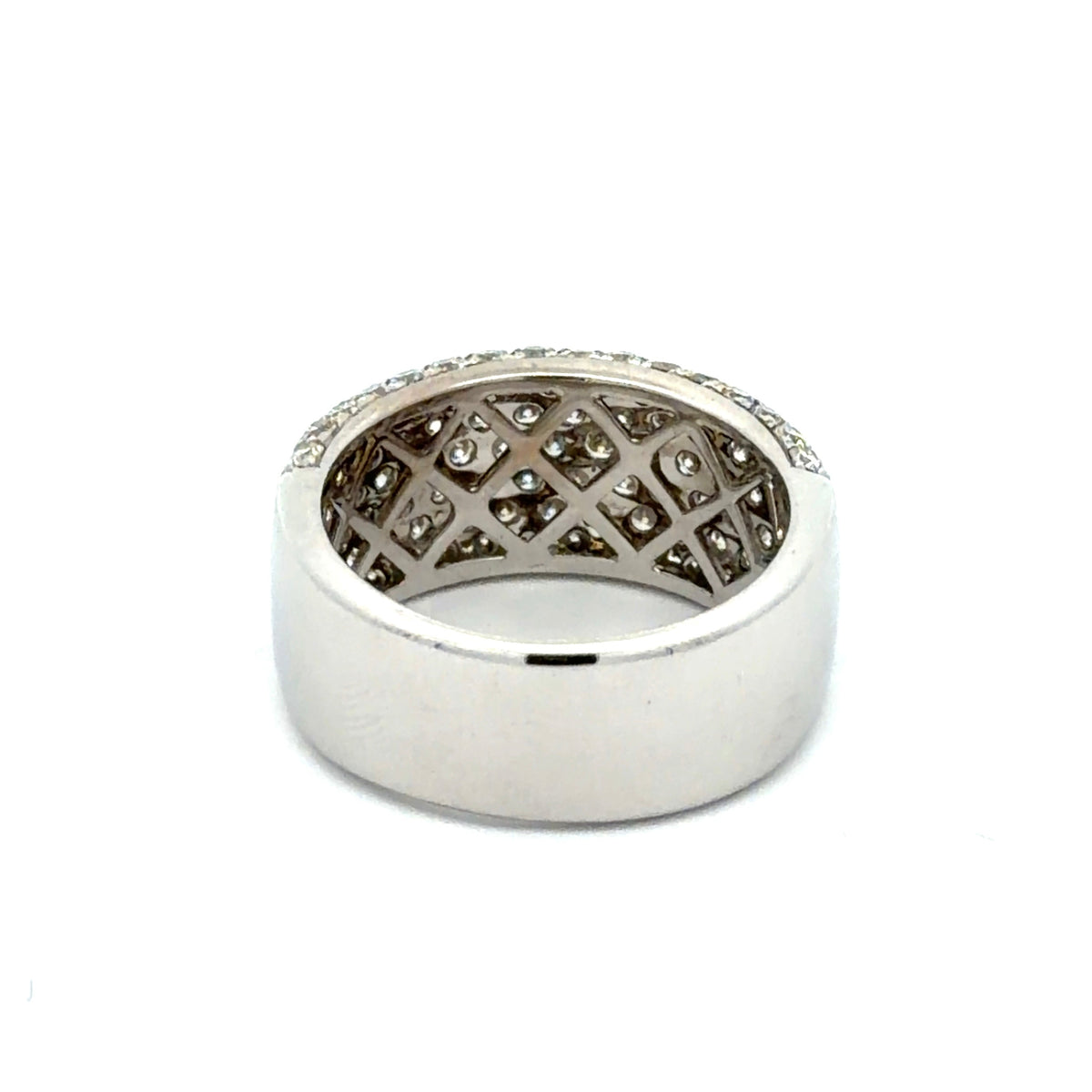 White gold ring with round diamonds on half the band