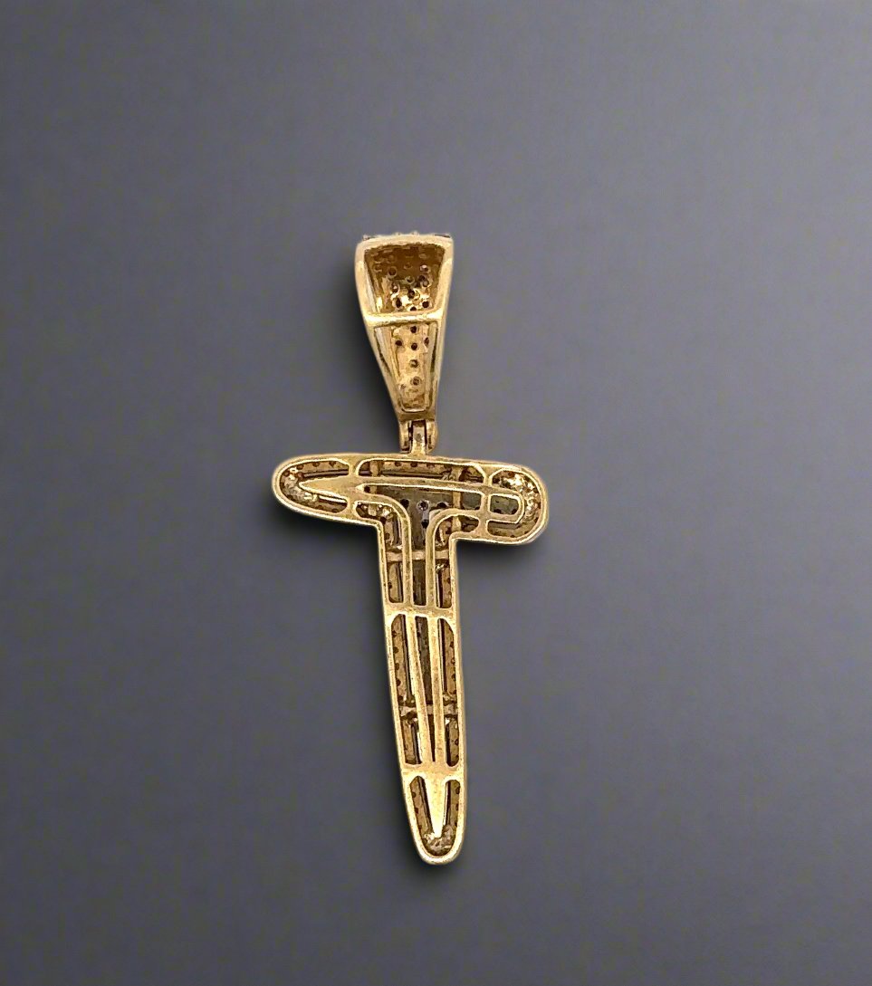 Back of yellow and white gold T pendant