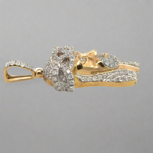 Side of the diamond jesus pendant with a square bail