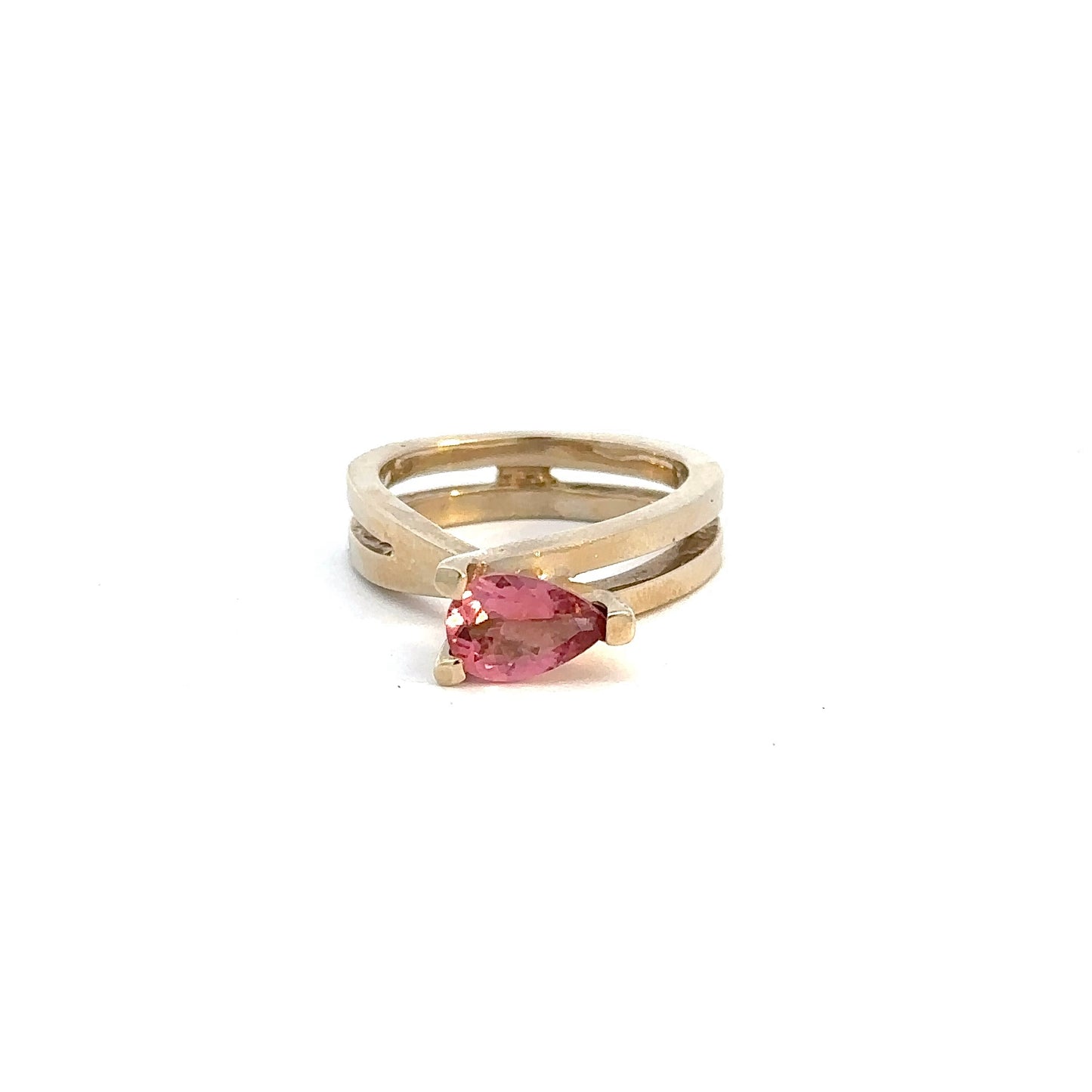 14K Yellow Gold Pink Pear-shaped Gemstone Infinity Fashion Ring