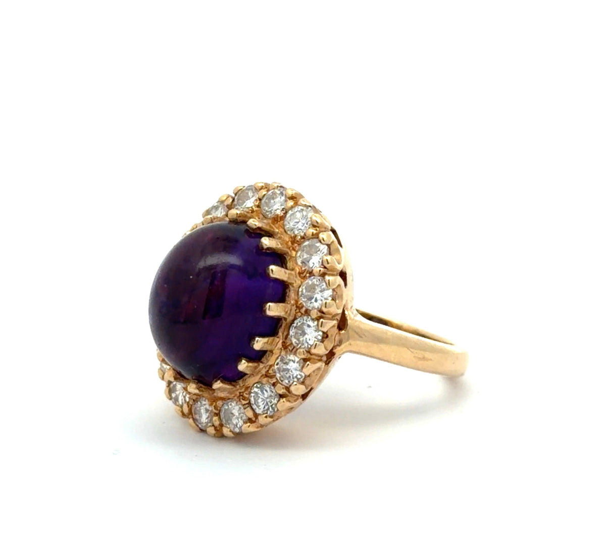 Diagonal view of amethyst and diamond ring