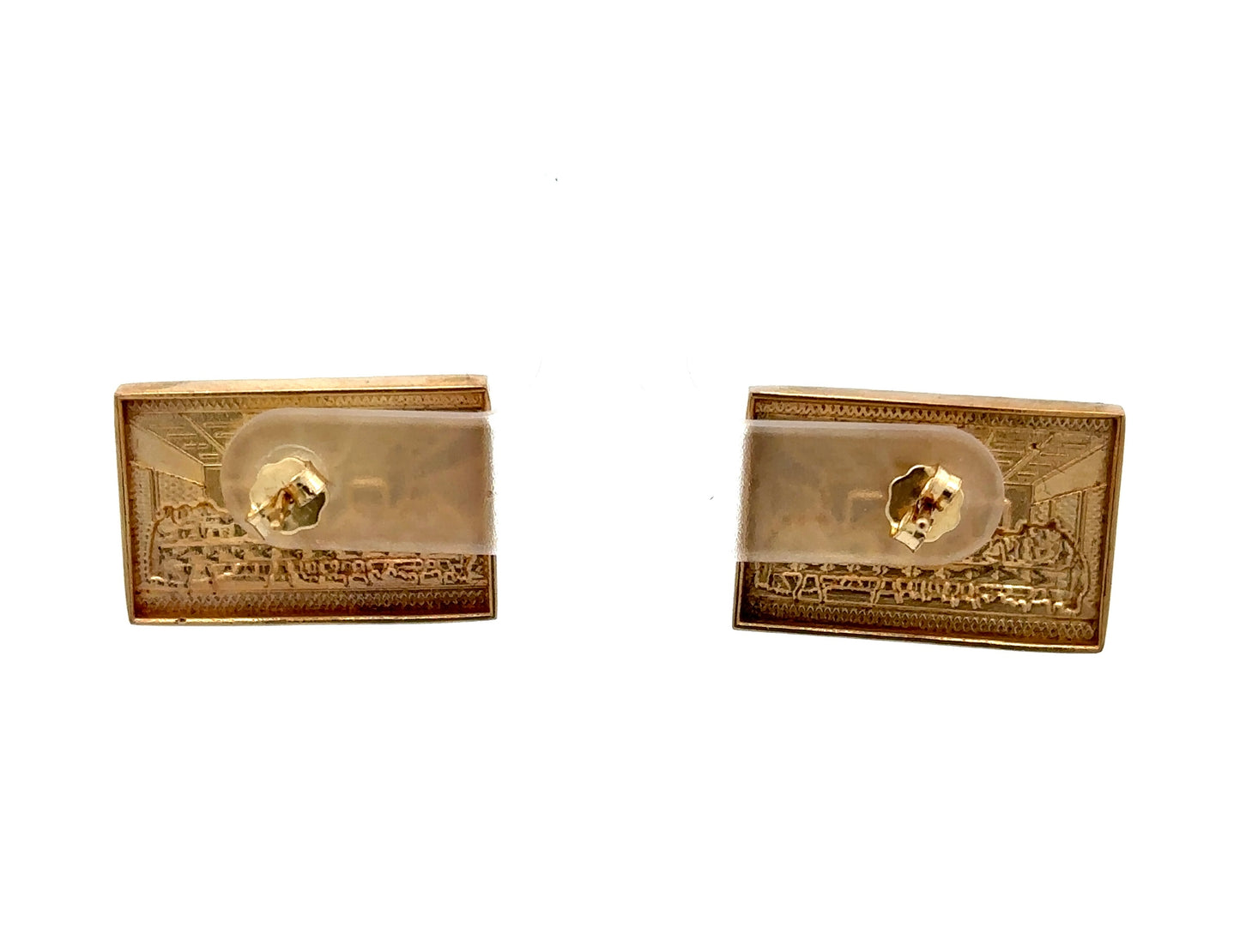 Back of last supper stud earrings with yellow gold back