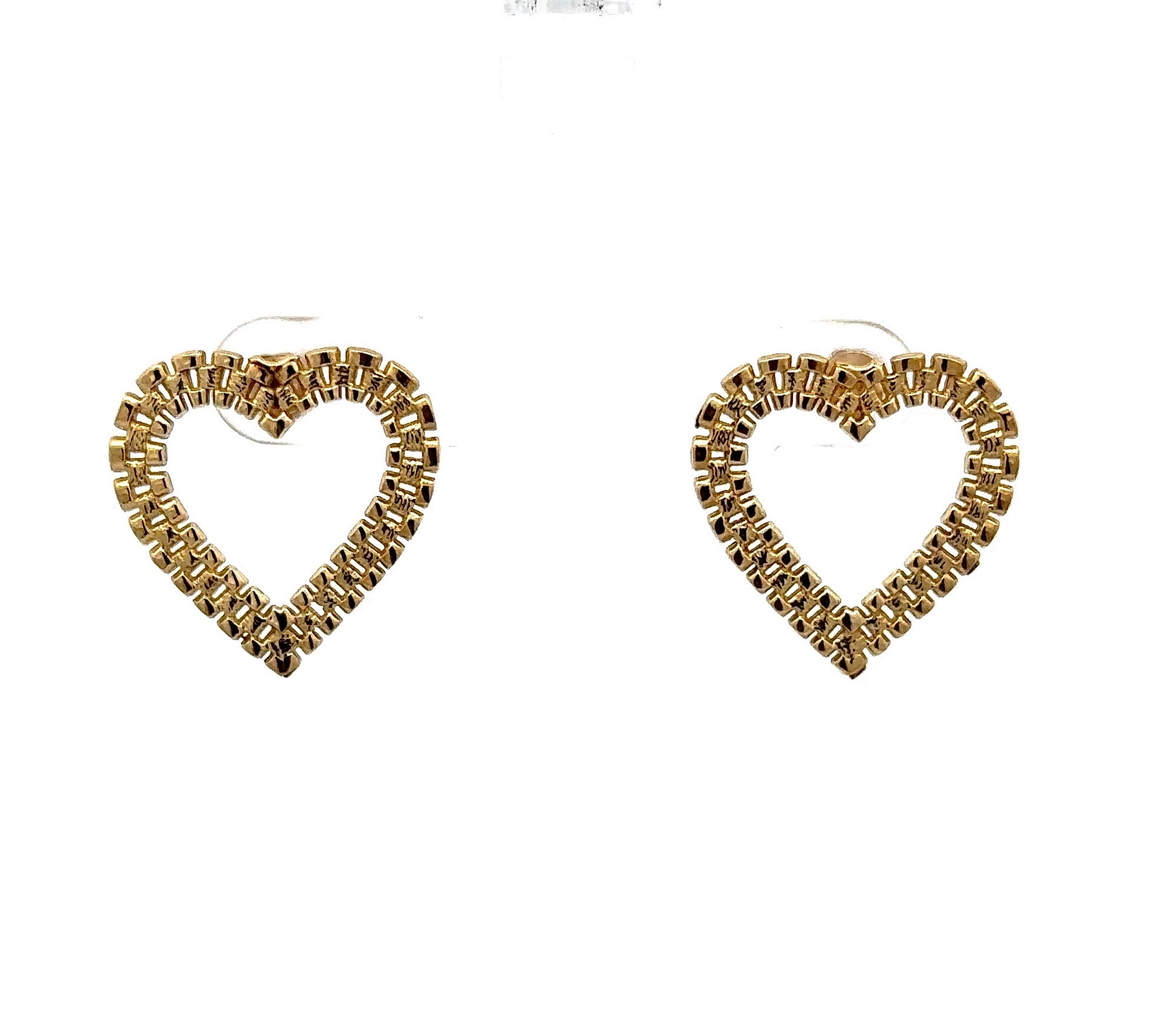 front of yellow gold rolex style heart earrings