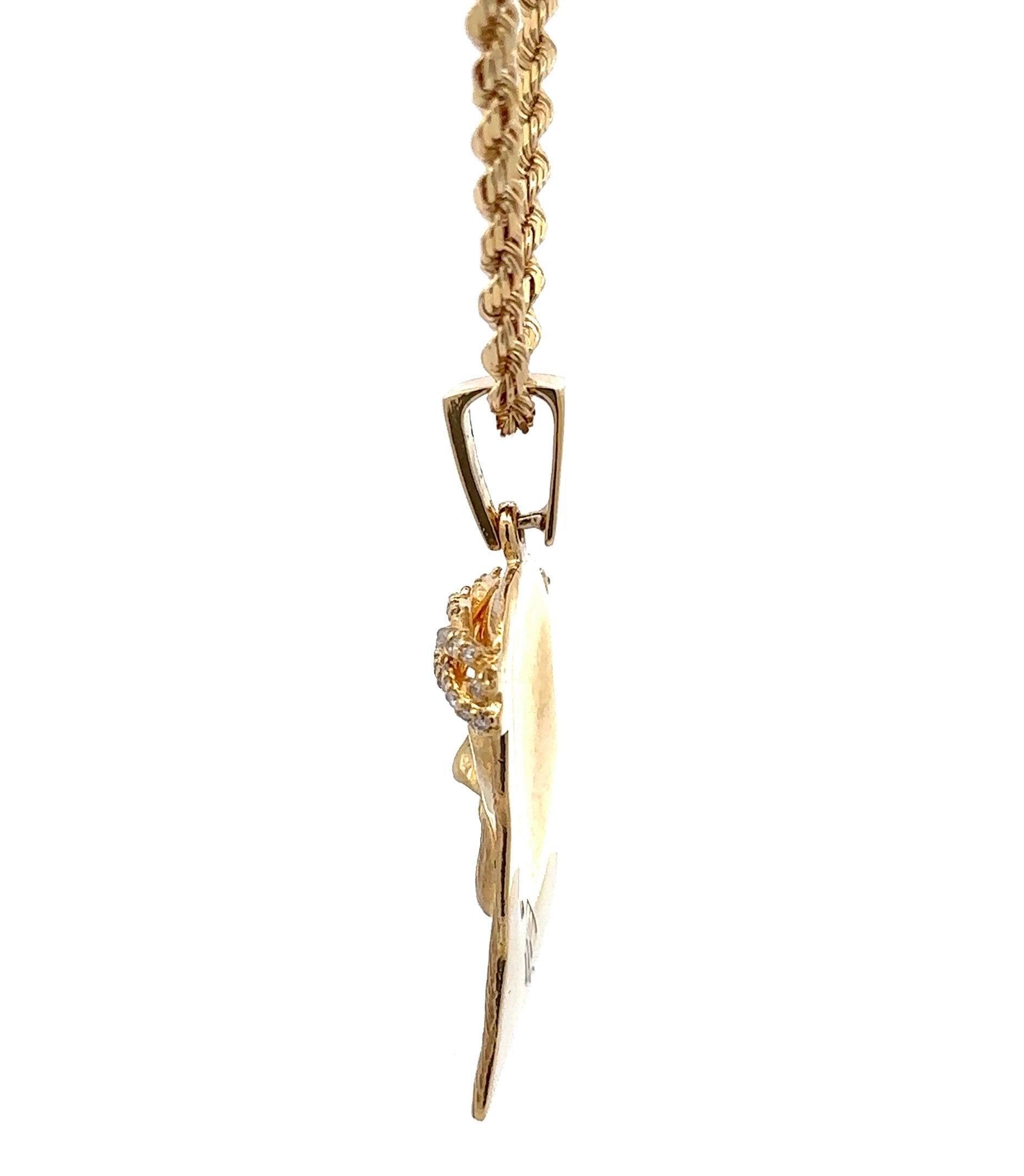 side of pendant with square bail on the rope chain