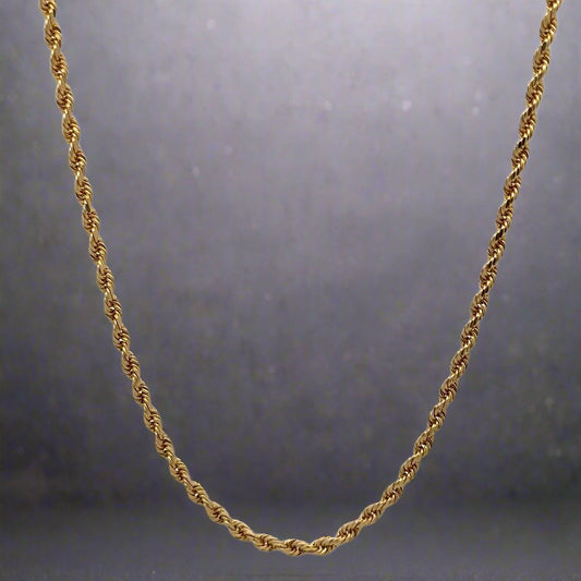 14K Yellow Gold 30" 2.3mm Unisex Rope Chain