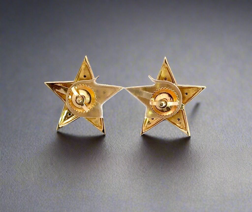 10K Yellow Gold .35TCW Black Diamond Star Unisex Stud Earrings
