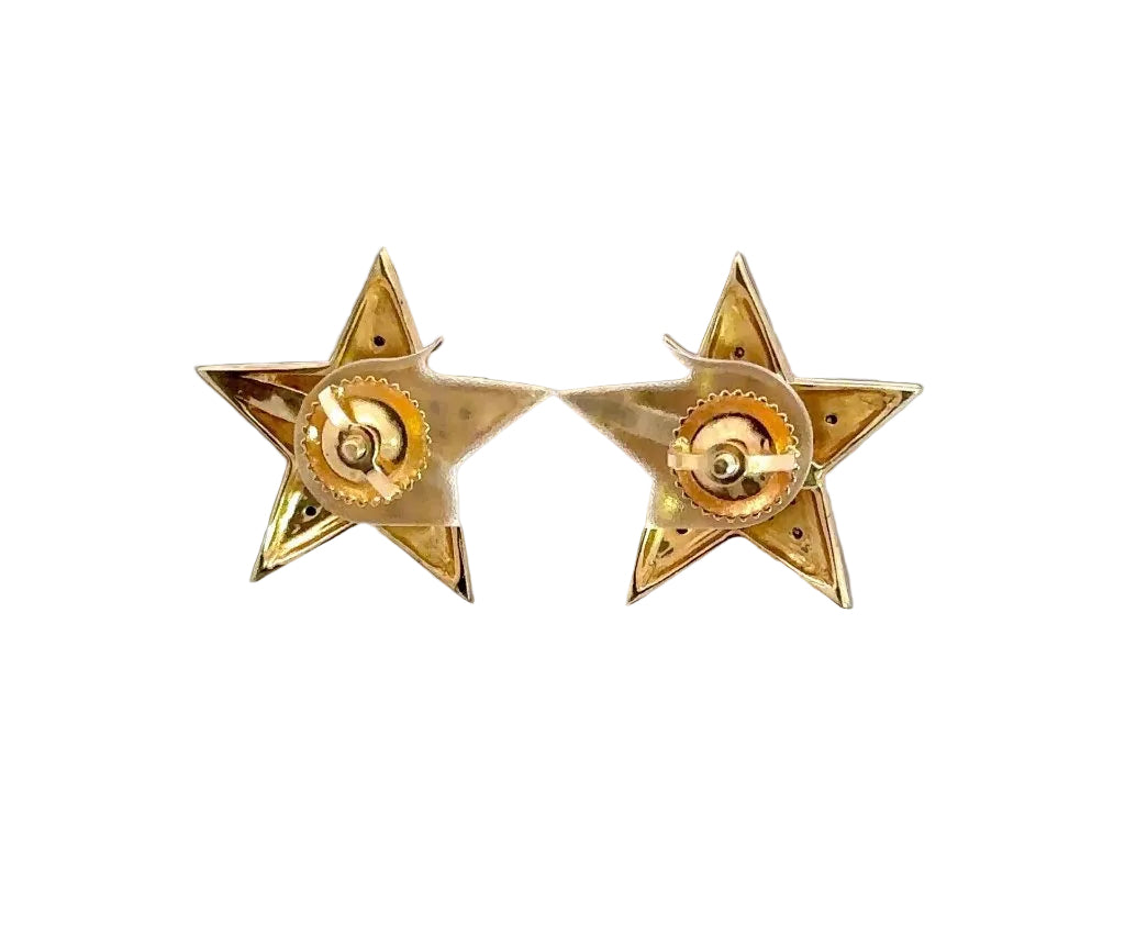 Pendientes unisex de oro amarillo de 10 quilates con estrella de diamantes negros