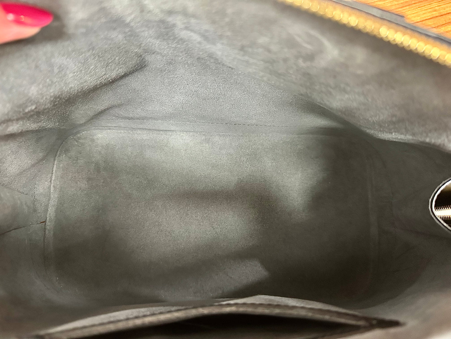 Grey interior of bag