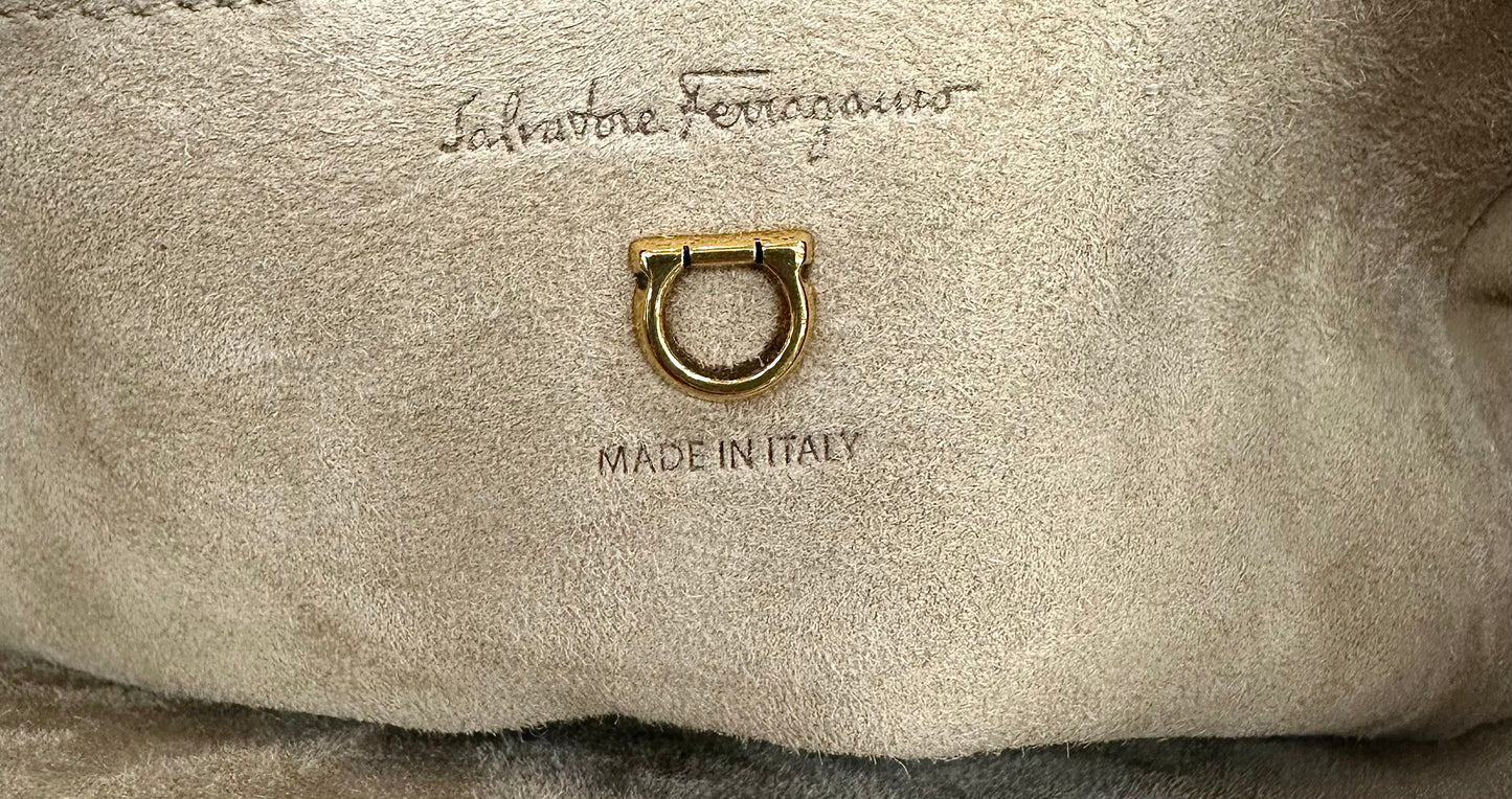 Salvatore Ferragamo logo in leather inside bag