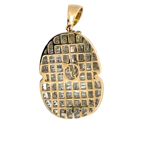 Back of pharaoh pendant. Shows "ag" and open back. Light scratches on barrel.