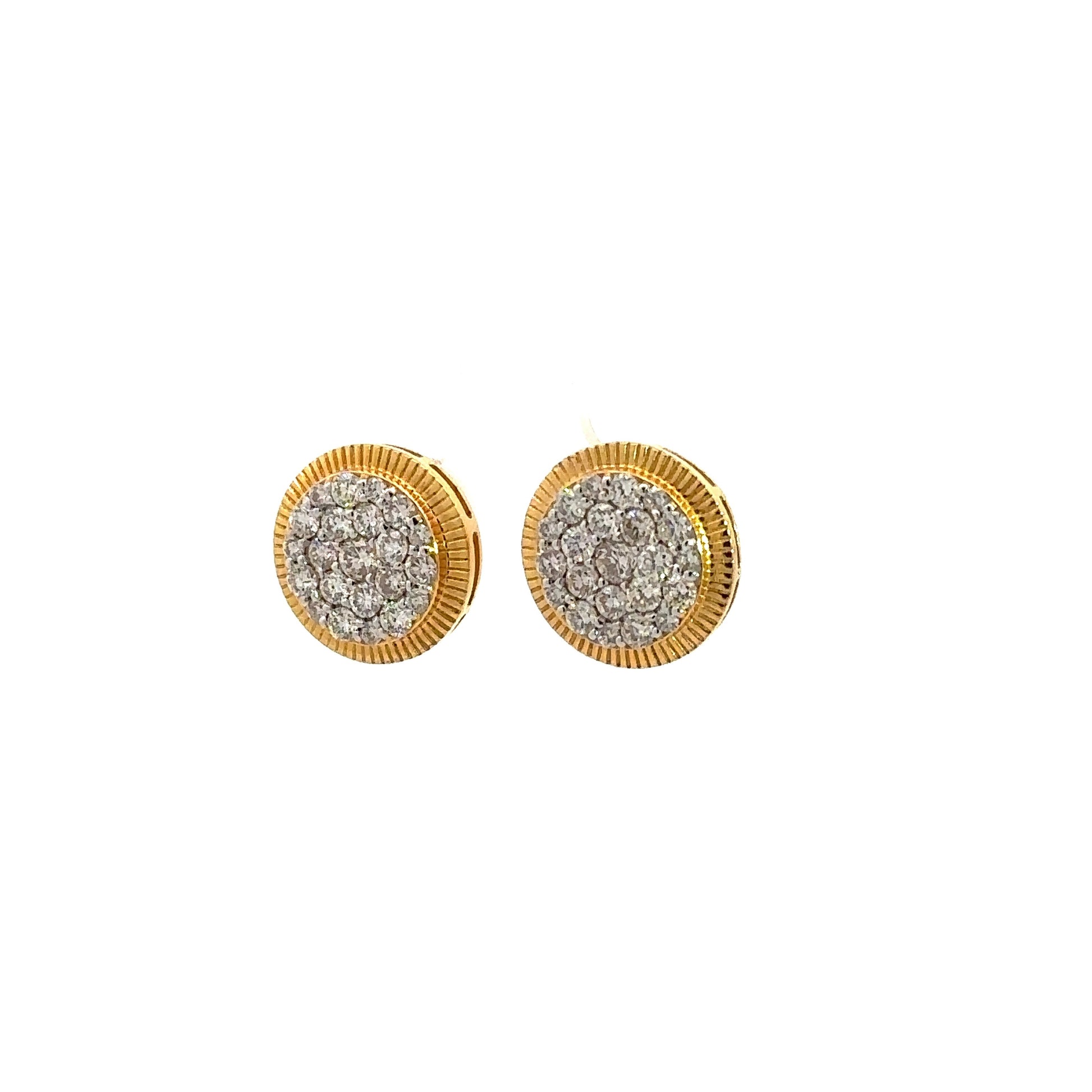 diagonal view of diamond rolex-style earrings