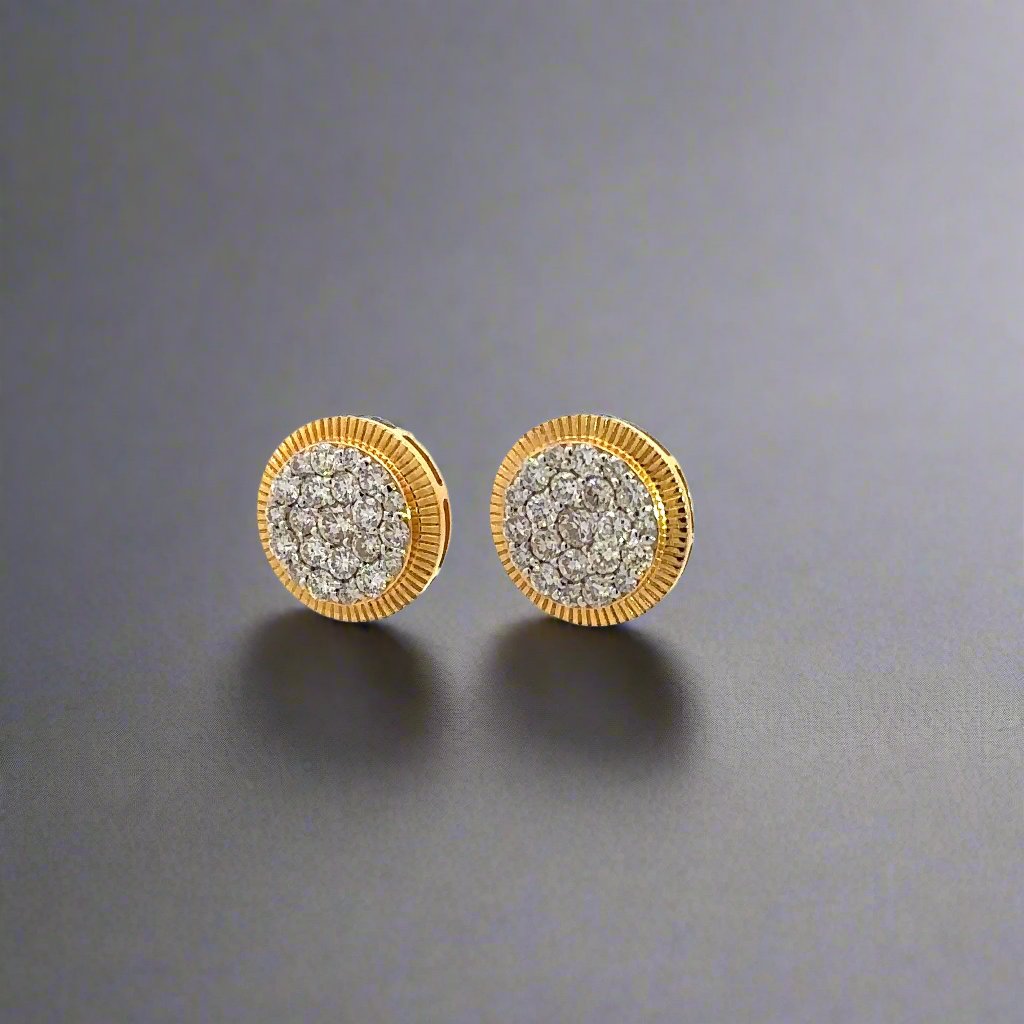 diagonal view of diamond rolex-style earrings