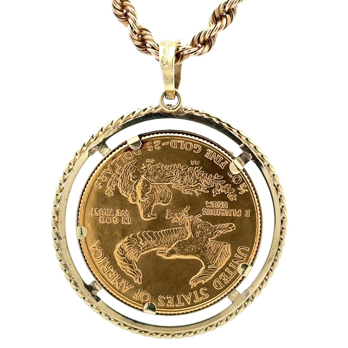 back of coin pendant. The coin is upside down for the back