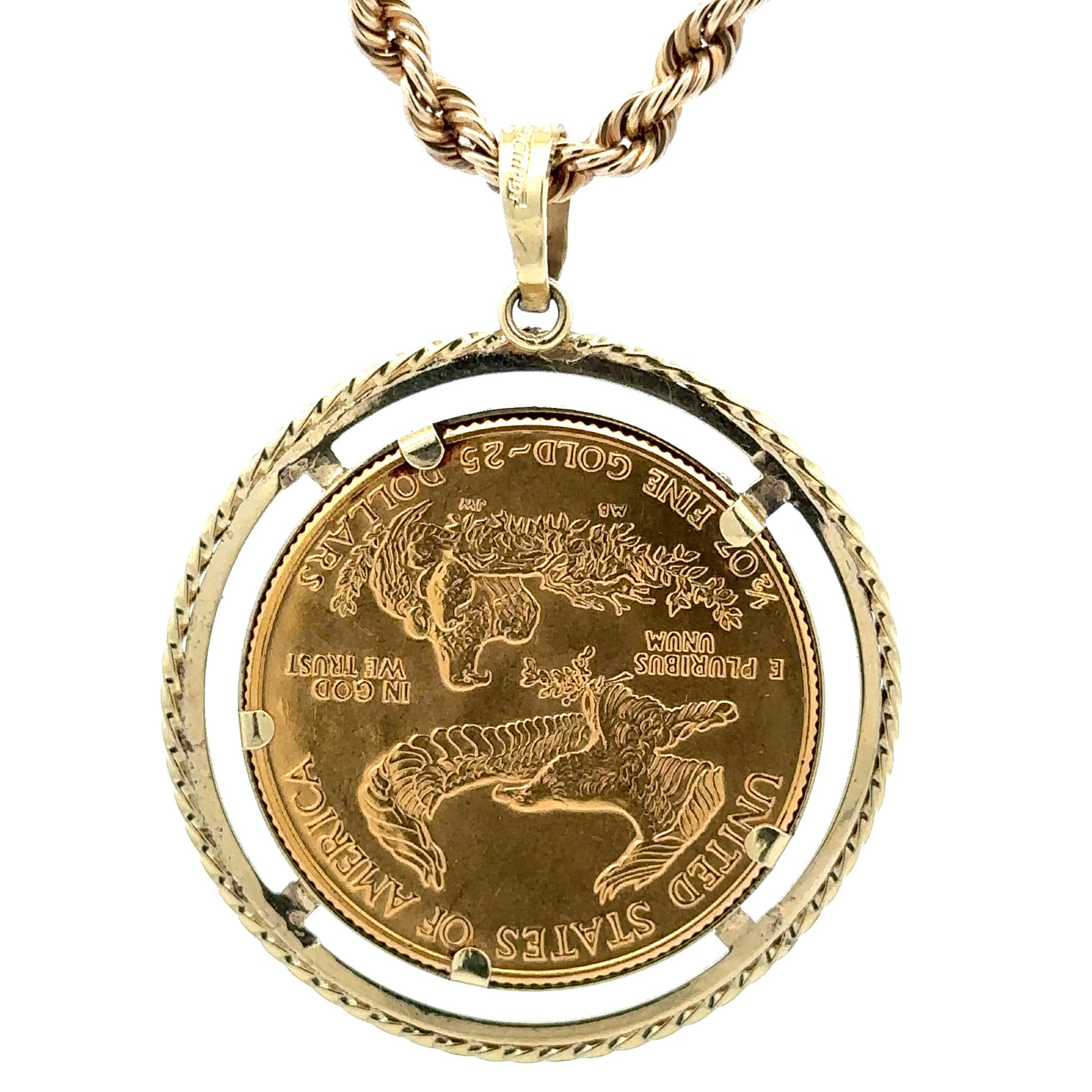 back of coin pendant. The coin is upside down for the back