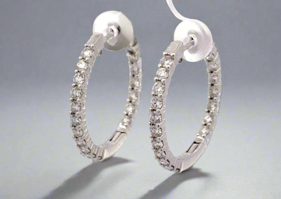 14K White Gold 26.4mm 1.5TCW Diamond Inside-Out Hoop Earrings
