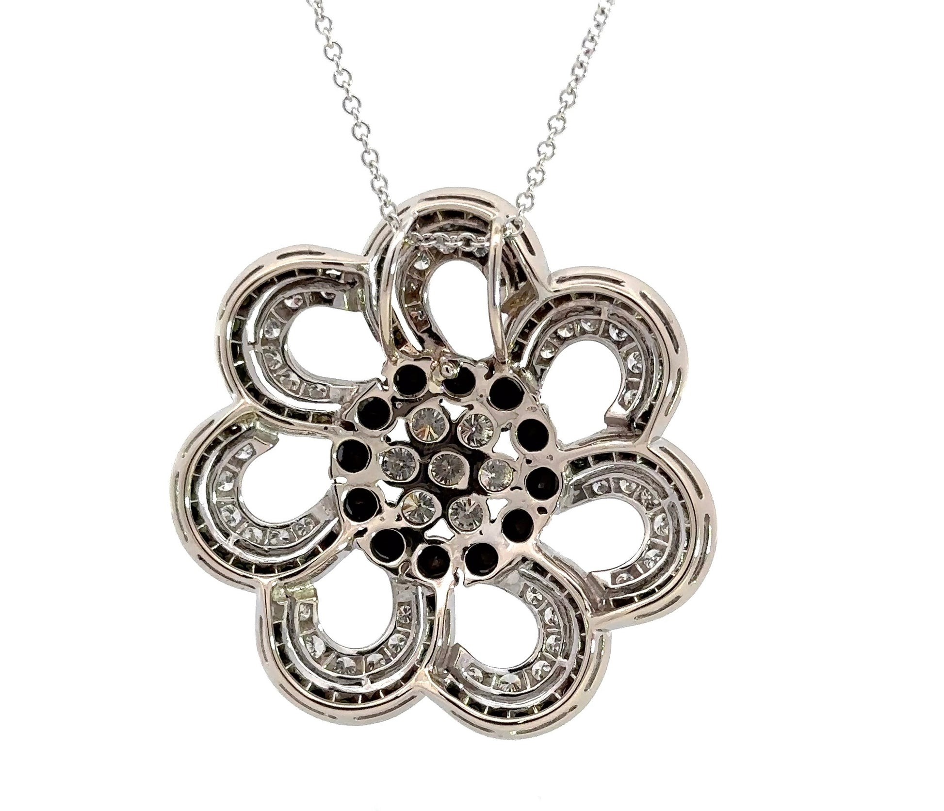 back of flower necklace in white gold