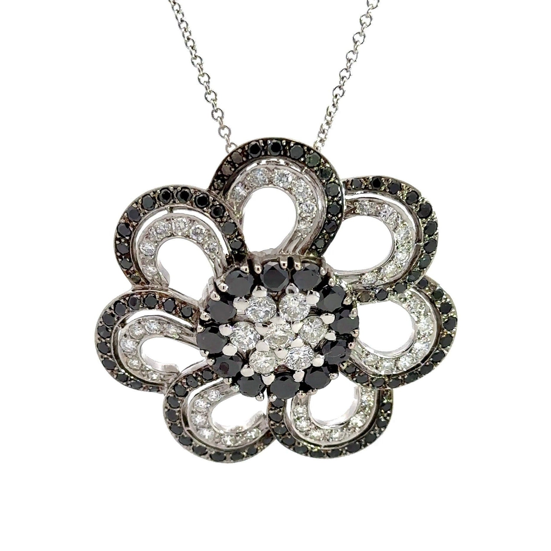 black and white diamond flower necklace