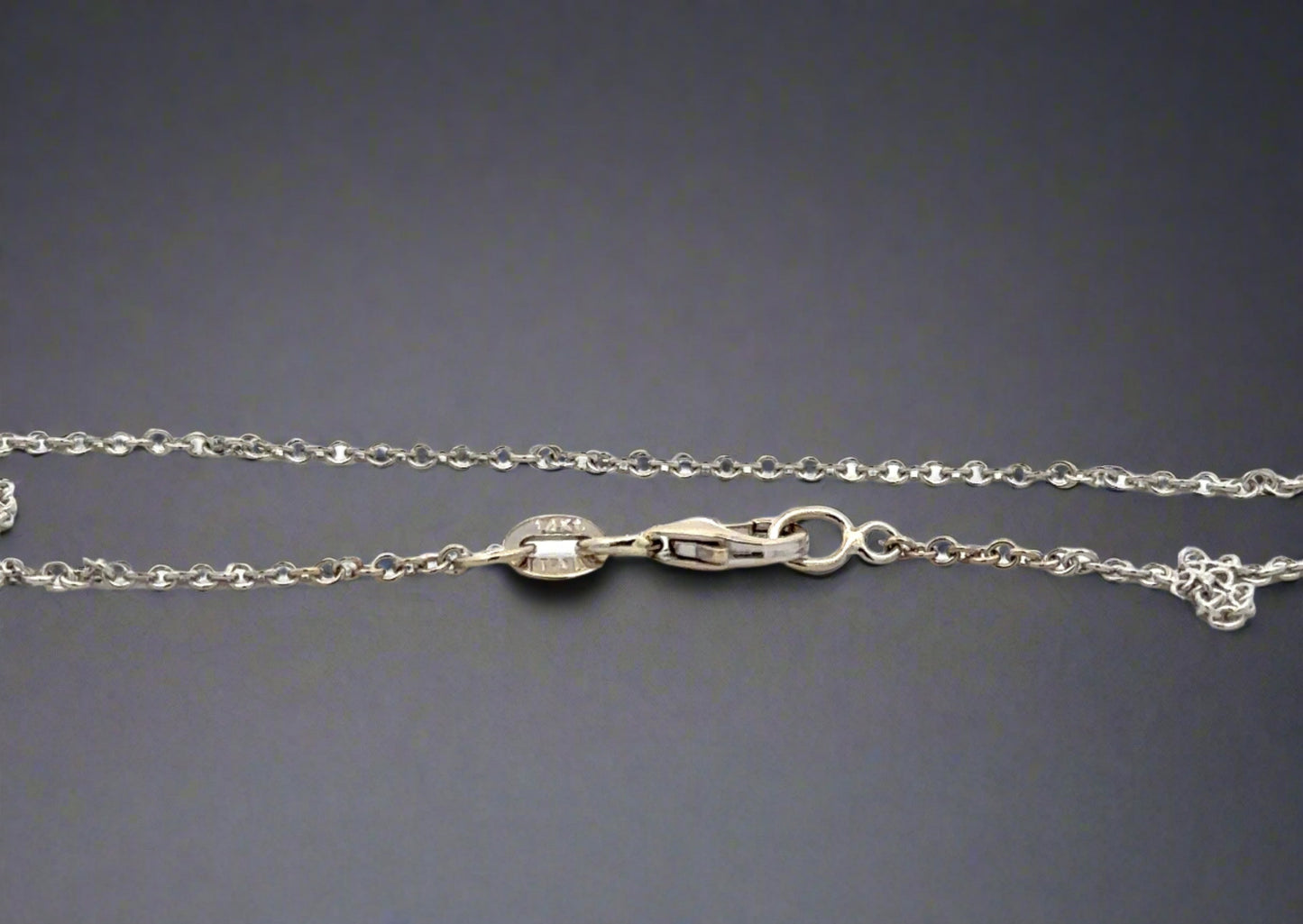 14K stamp on lobster clasp on thin link chain