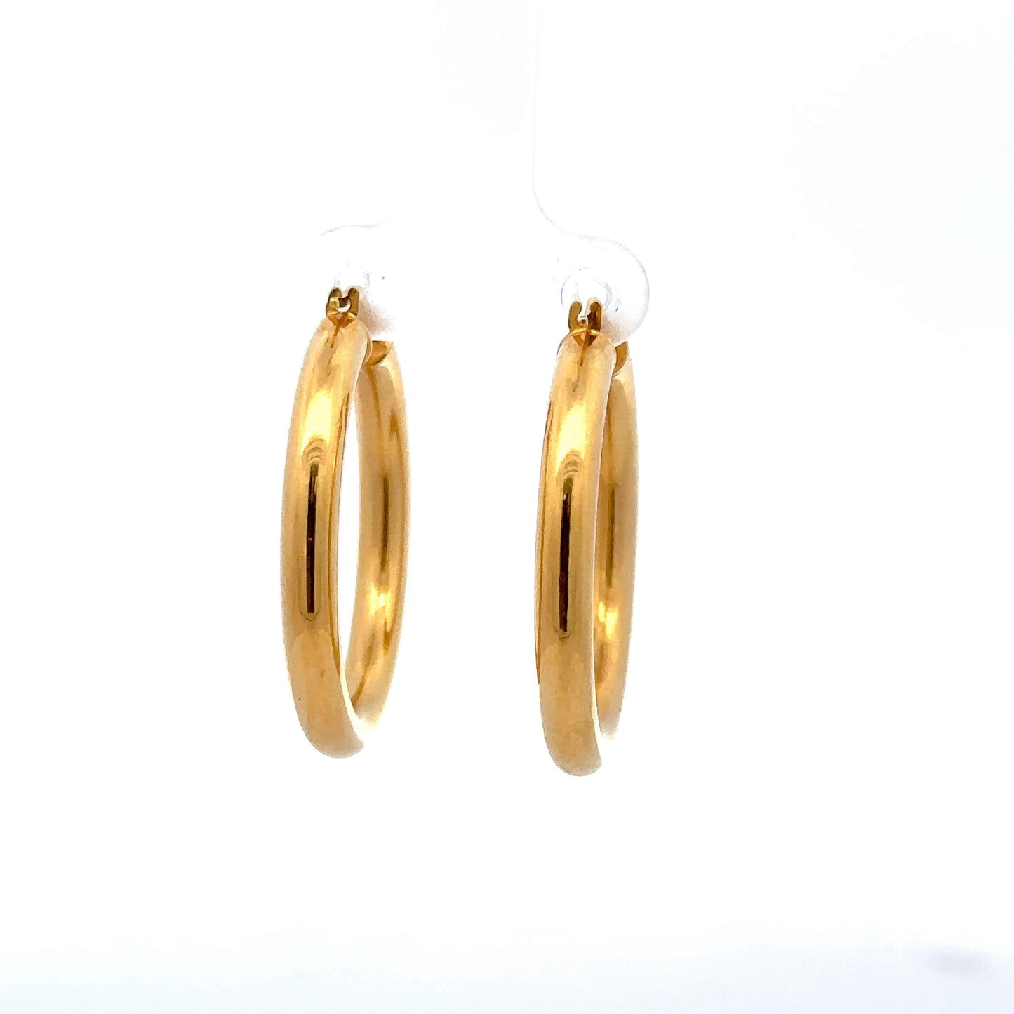 back of polished yellow gold hoops