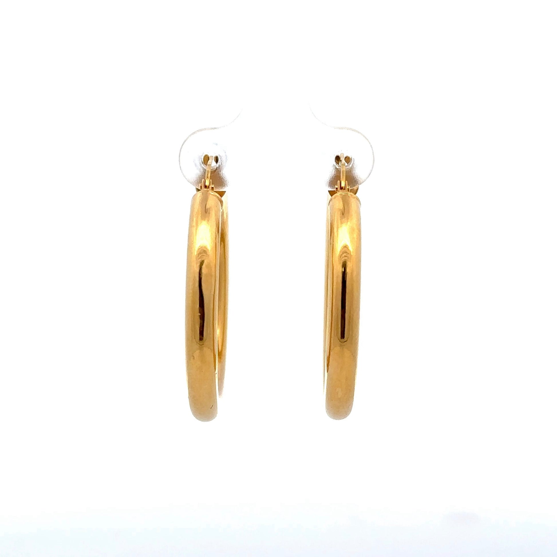 front of yellow gold polished hoops