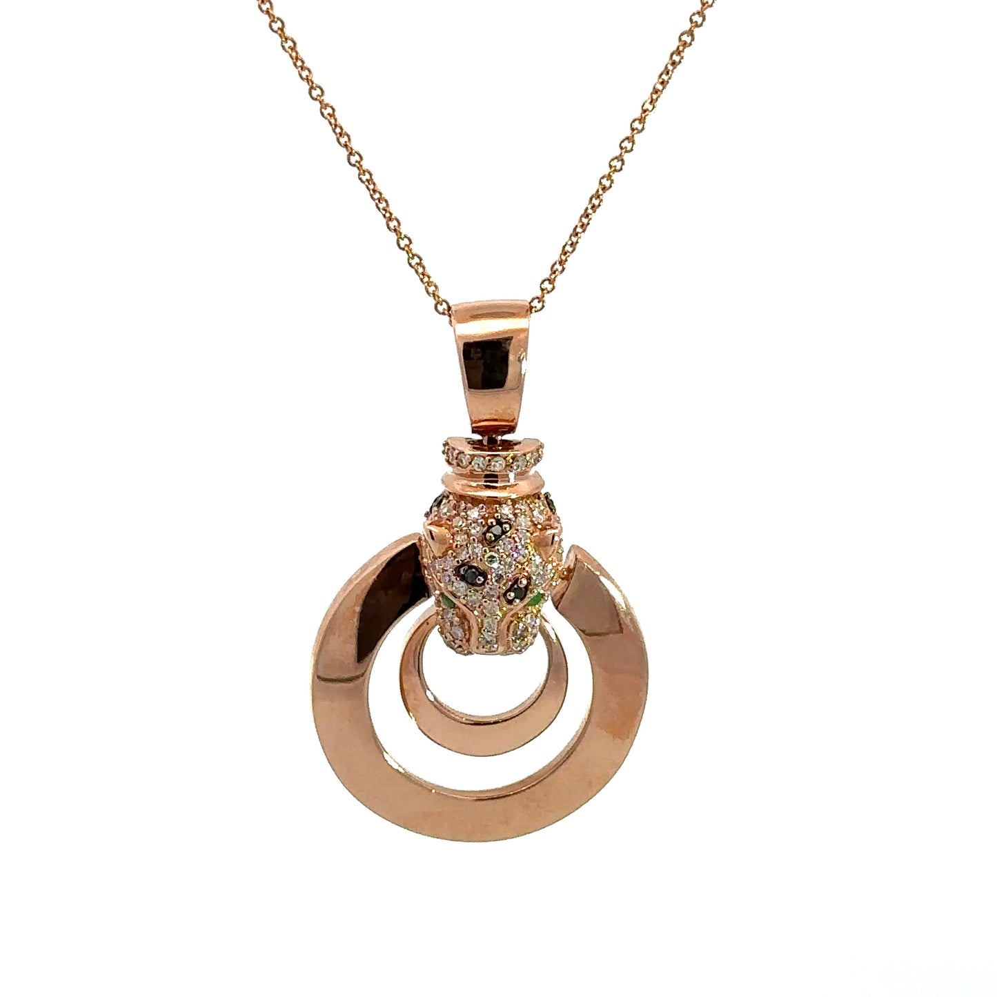 Hanging rose gold necklace with diamond panther head