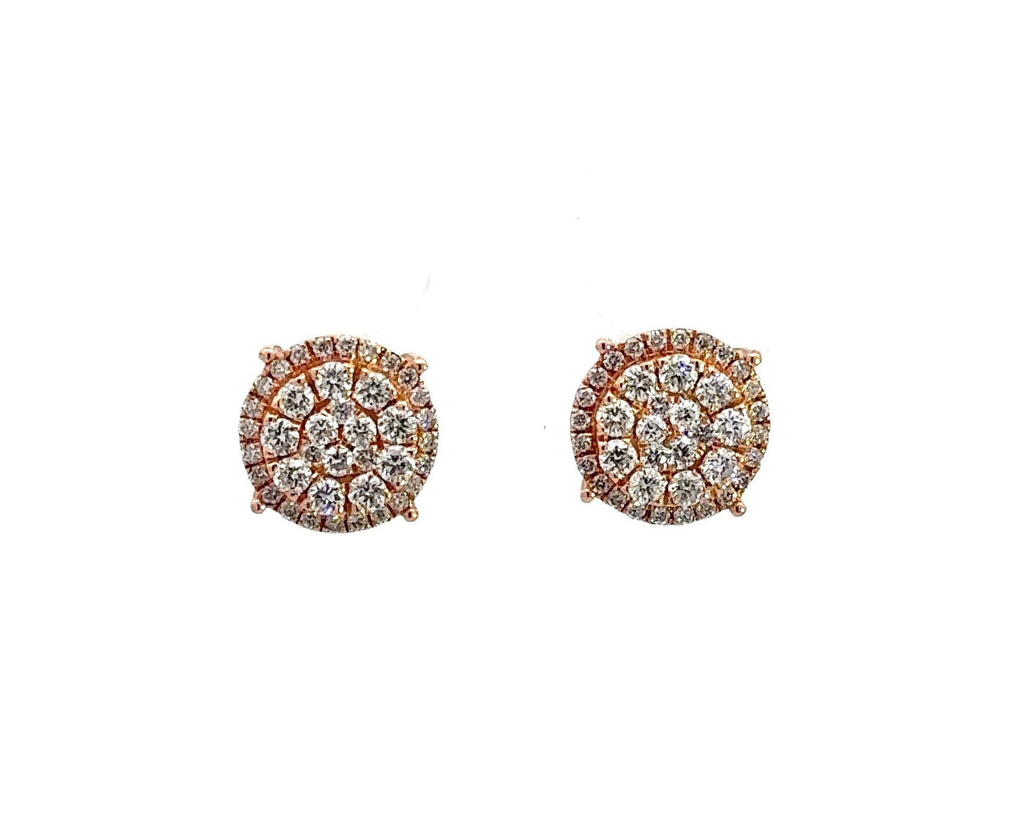 rose gold diamond cluster stud earrings with round diamonds