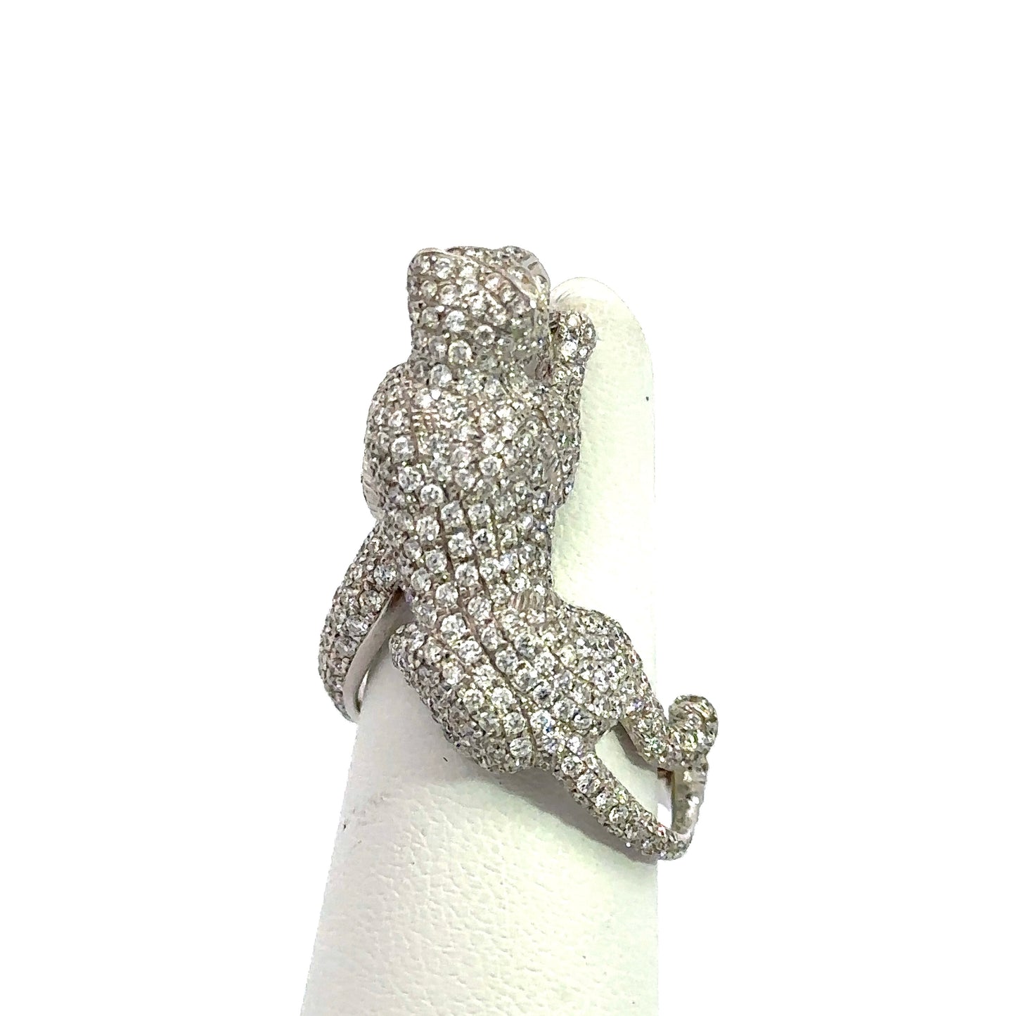 Back of diamond panther ring with diamonds throughout body.