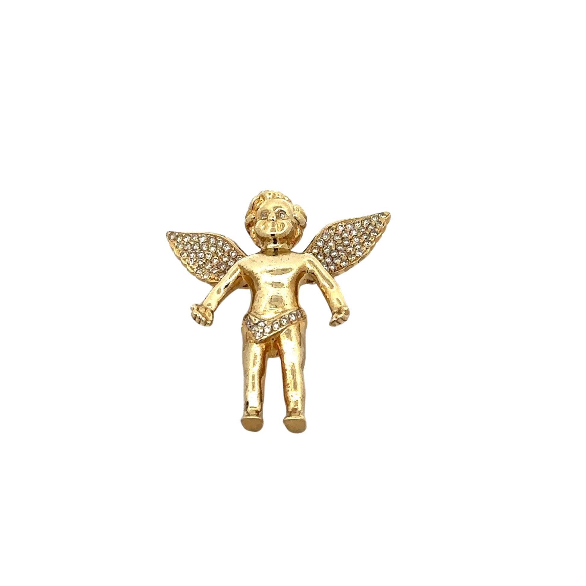 another view of yellow gold diamond angel pendant