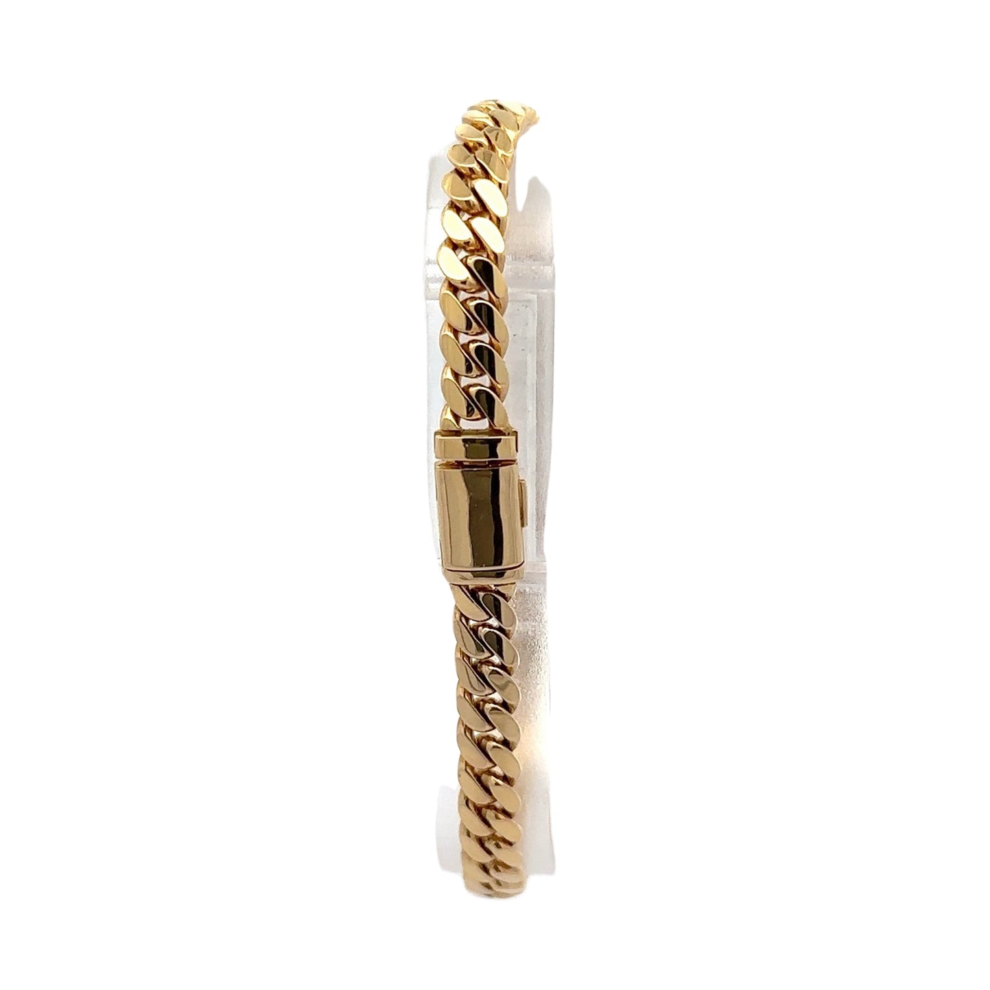 Back of yellow gold Miami Cuban Link bracelet with box clasp