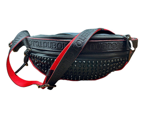 Louboutin belt bag with red accents, black spikes, + Louboutin everywhere