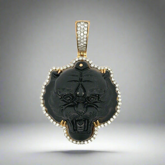 Diamond and Obsidian Tiger Pendant