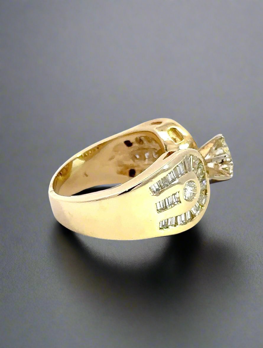 side of yellow gold ring with thick band