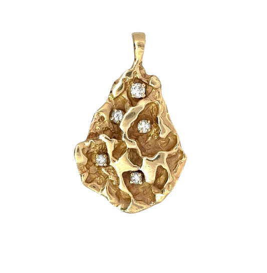 yellow gold nugget style pendant with 5 small round diamonds