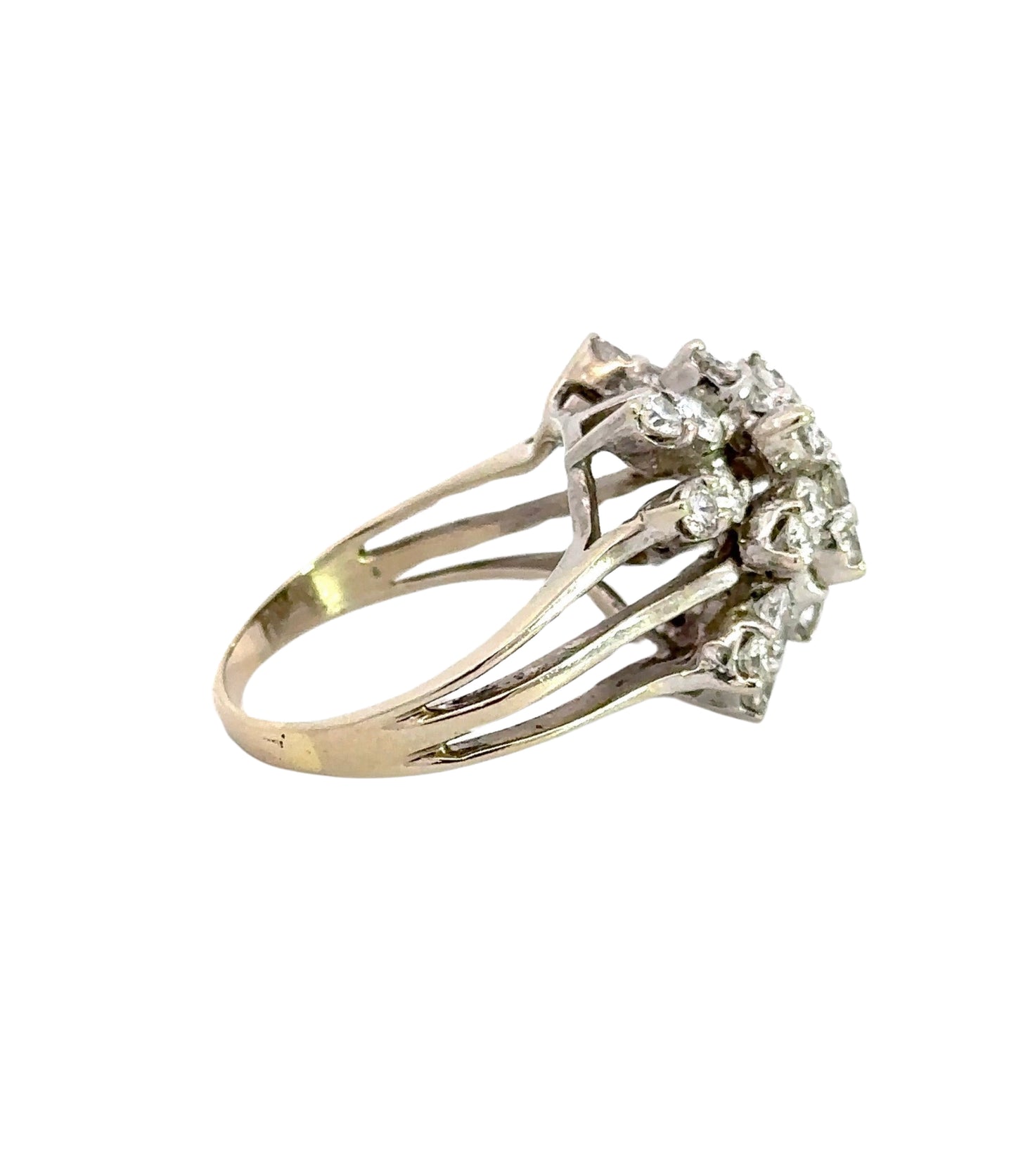 side of white gold cluster ring