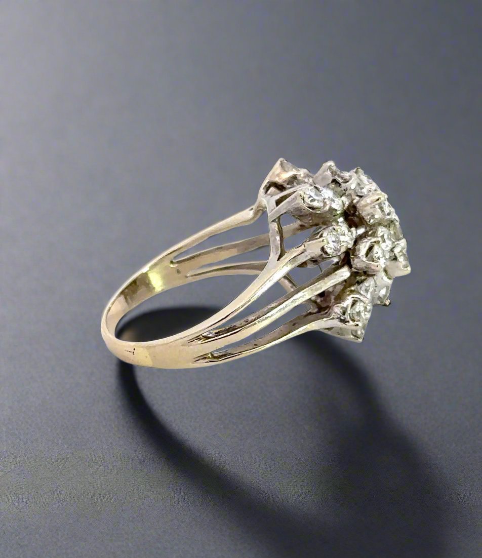 side of white gold cluster ring