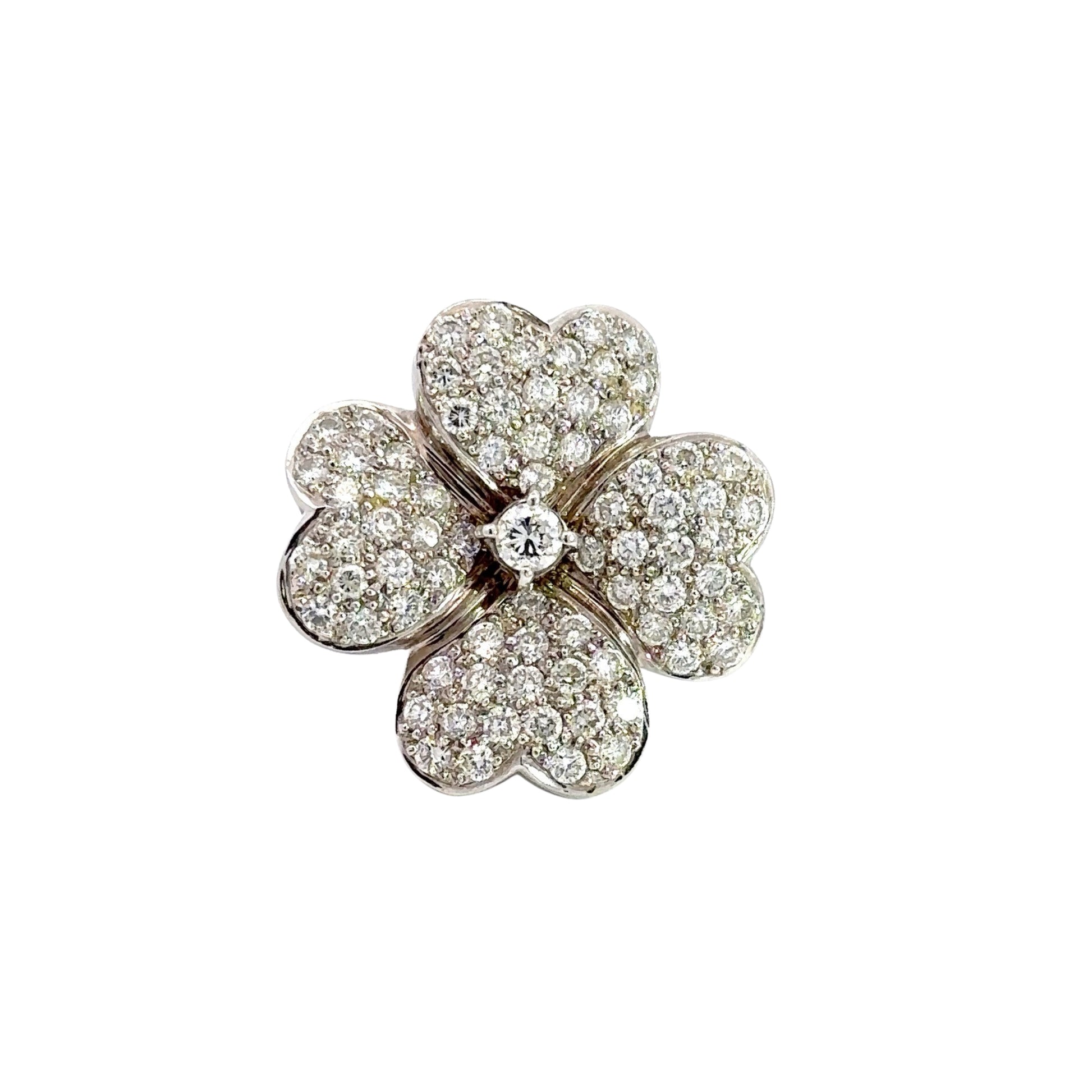 front of white gold four leaf clover diamond ring