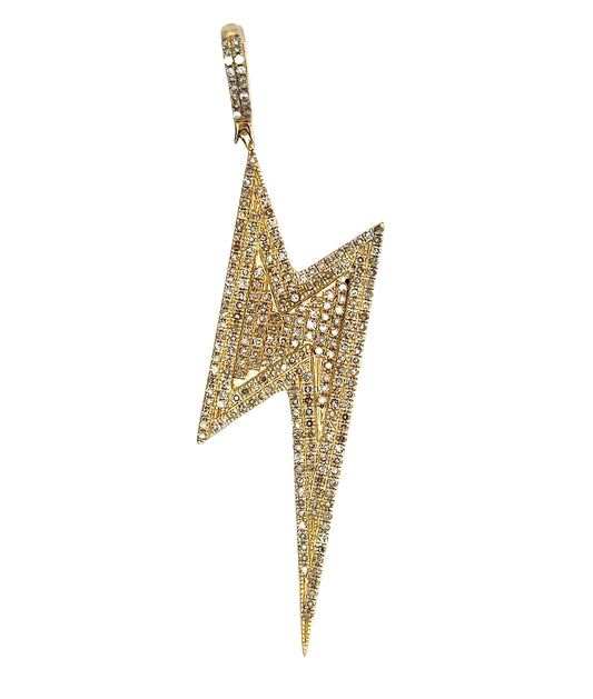 Diamond thunderbolt pendant with small round yellow diamonds and small white diamonds on the bail