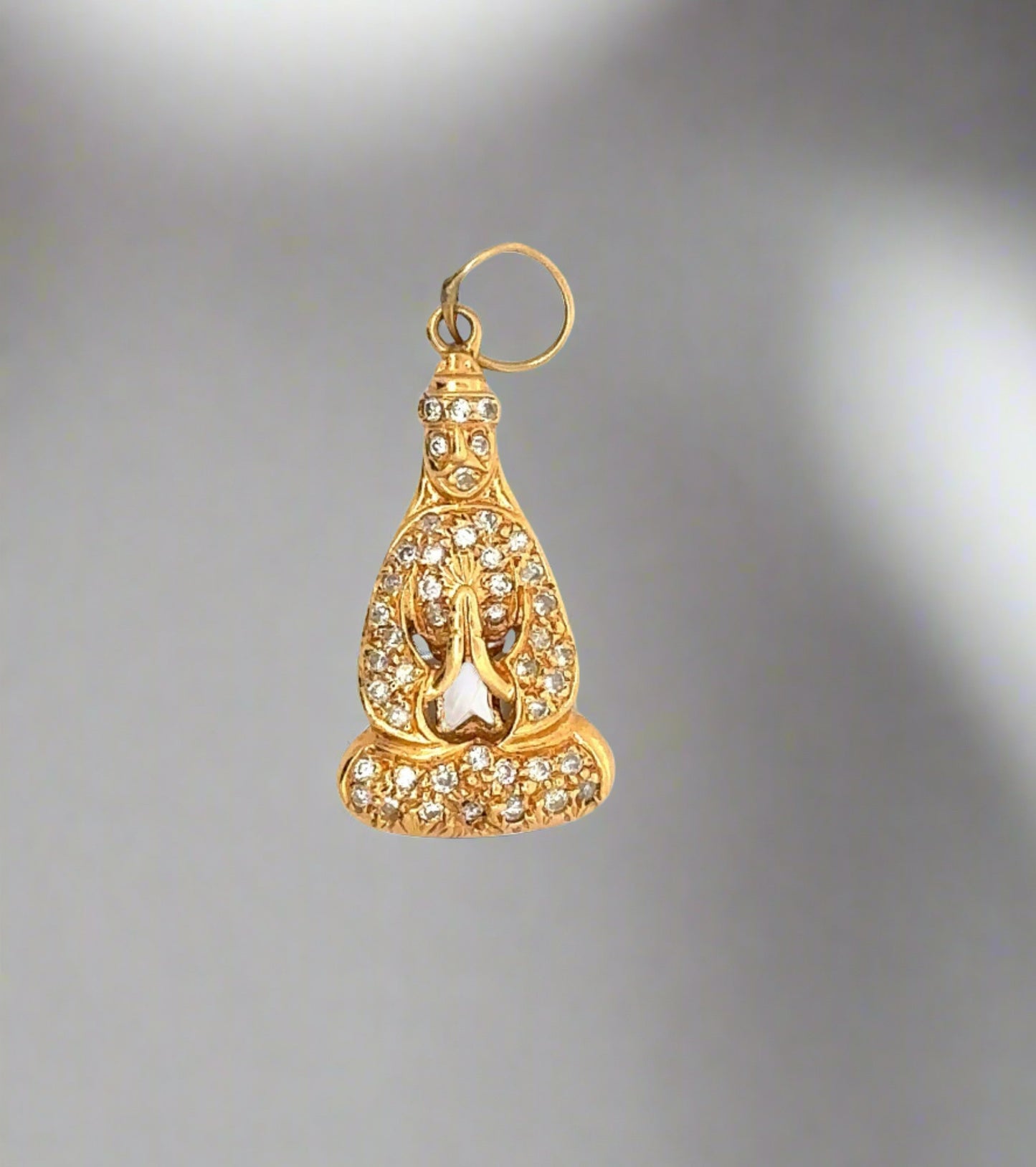 Yellow Gold Diamond Meditating Pendant with small round diamonds