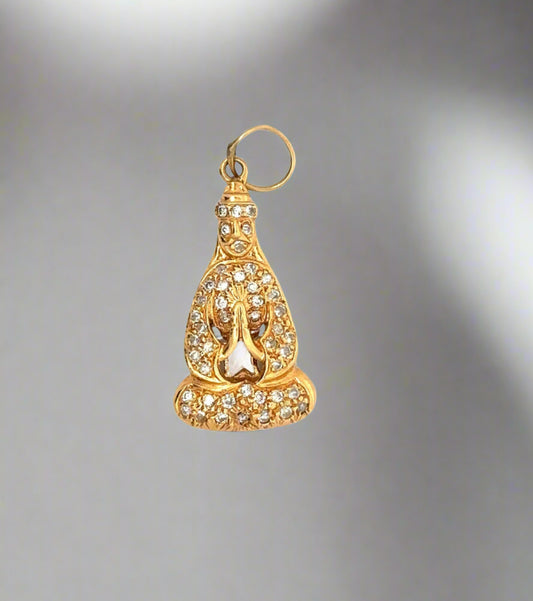 Yellow Gold Diamond Meditating Pendant with small round diamonds