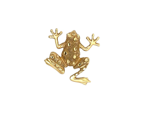 Top of yellow gold frog pendant with textured gold + spot-like detailing